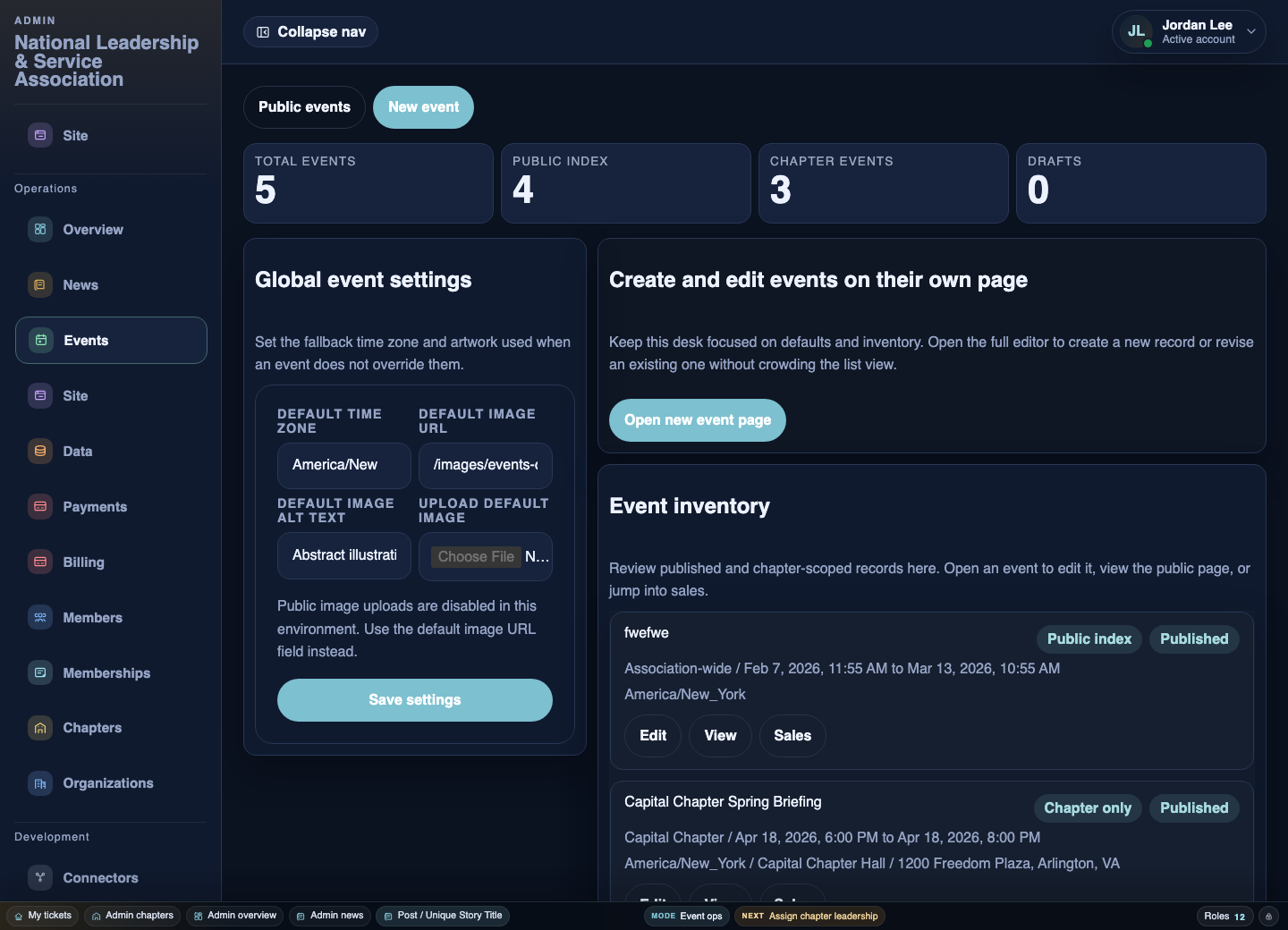Military OS events desk screen