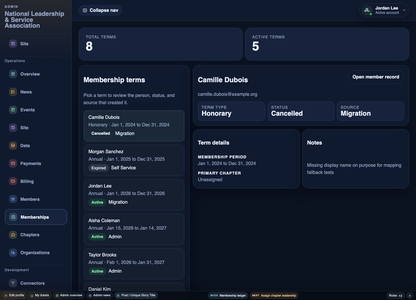 Military OS memberships desk screen