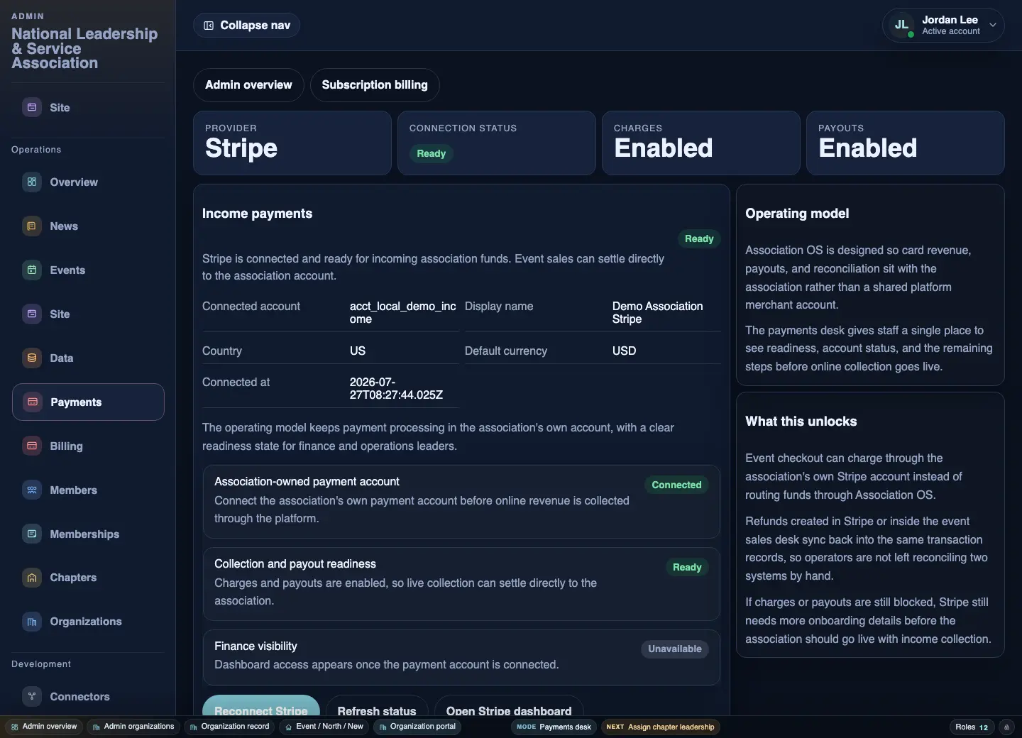 Military OS payments desk screen
