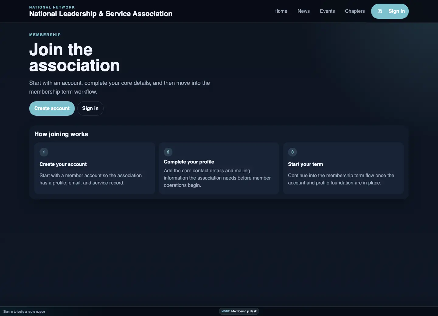Military OS membership onboarding screen