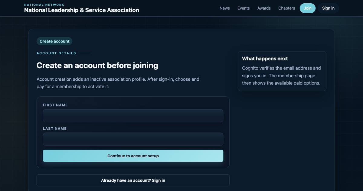 Account creation page shown before paid membership checkout