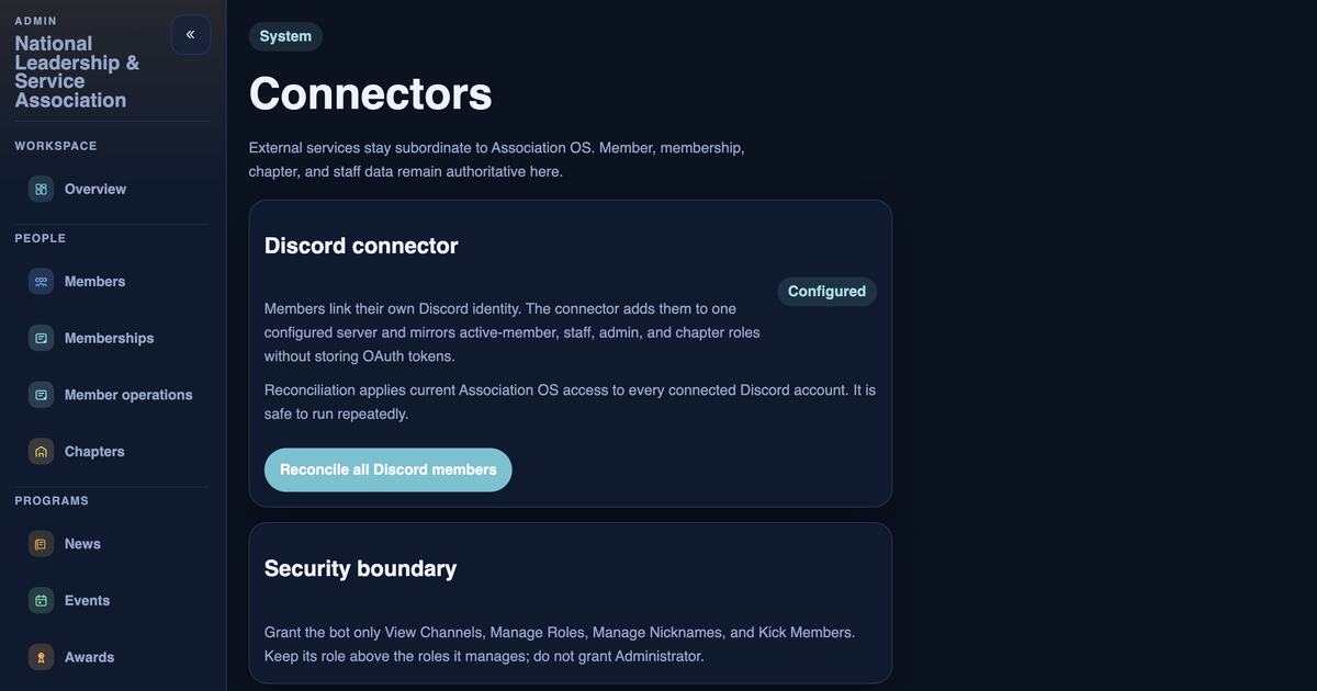 Military OS administrator view for managing Discord community access