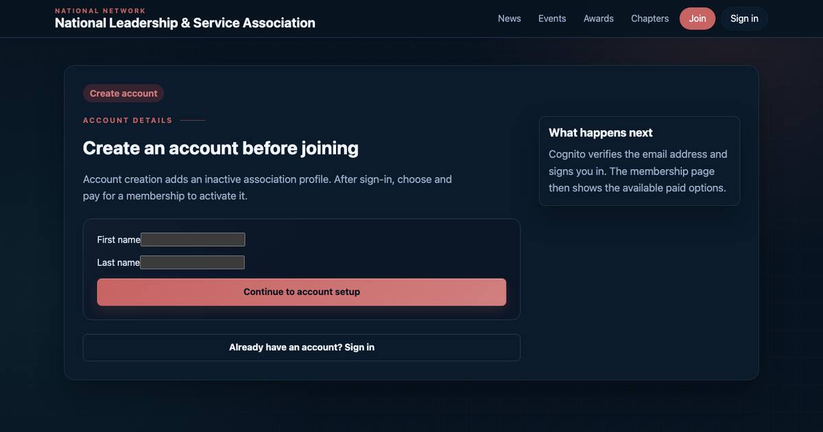 Account creation page shown before paid membership checkout