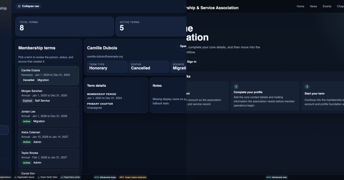 Military OS membership ledger and membership onboarding screens