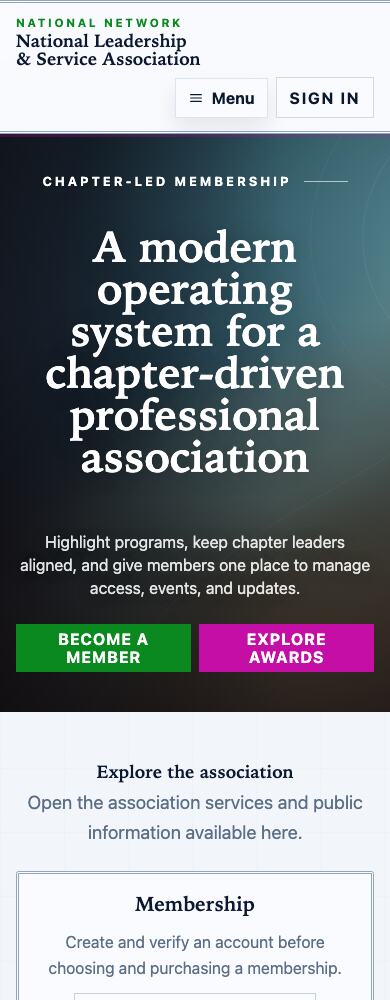 Regimental homepage at a mobile width with a menu and stacked content